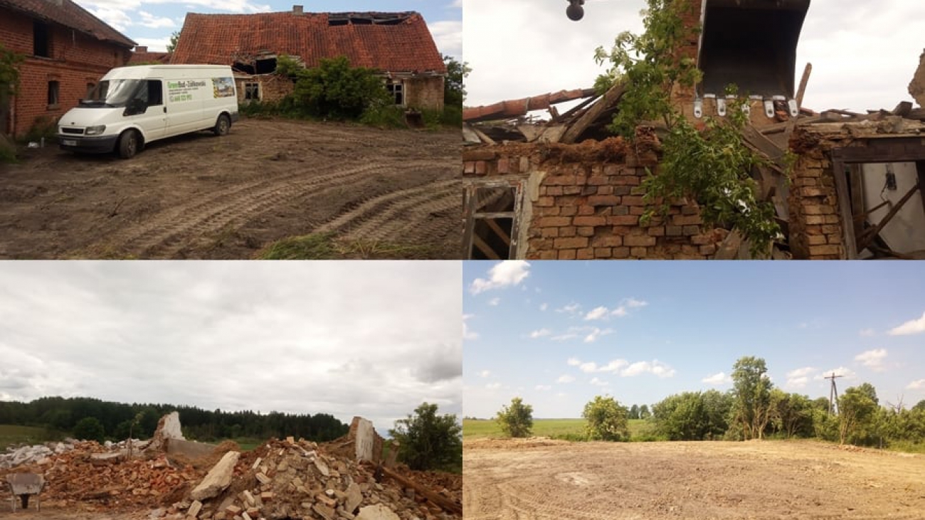 Rozbiórka dwóch budynków wraz z częściowym odzyskiem materiałów Firma Budowlana Warminsko Mazurskie GreenBud